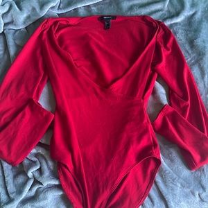 Forever 21 Red long sleeve bodysuit, size medium